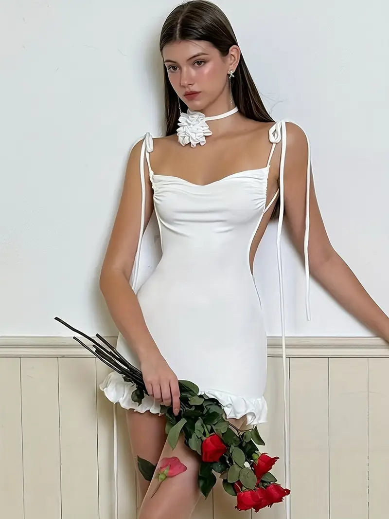 Women's Sexy French-Inspired Backless Ruched Pencil Mini Dress
