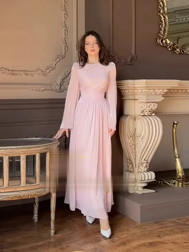 Women's Slim Fit Long Sleeve Pleated Elegant Dress, Elegant Outfit, Evening Dress