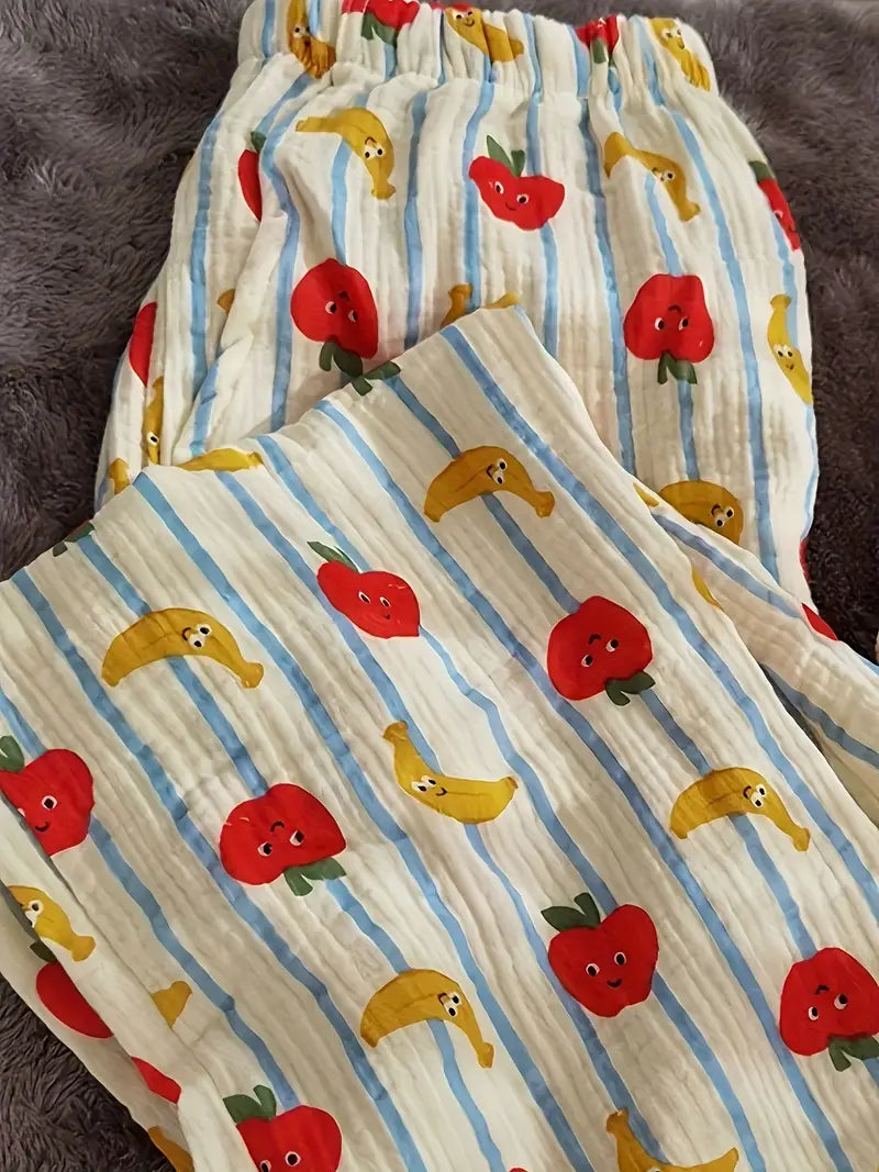 Women'S Sleeping Pants, Waistwide-leg Pants, Pajamas With Stripes And Elastic