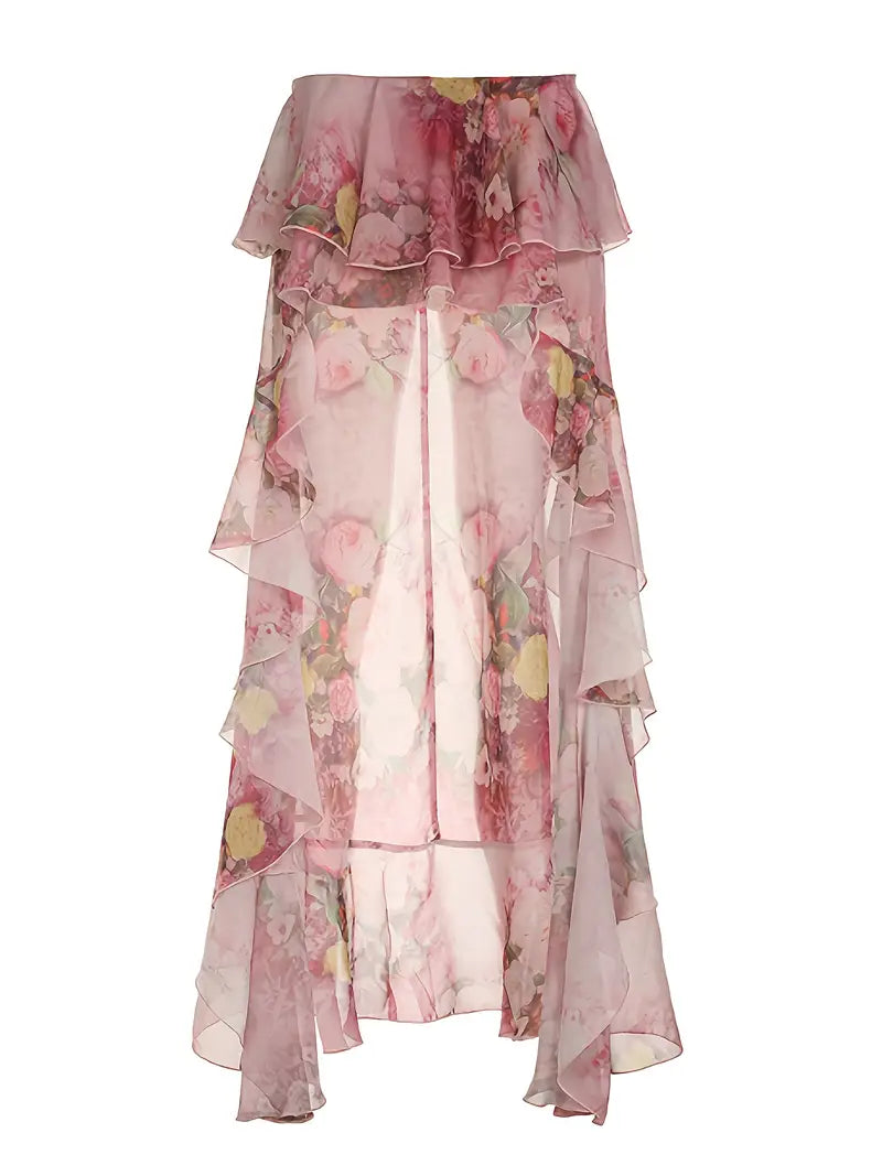 Women'S Elegant Floral maxi skirt - Flowy long skirt with layered ruffle hem,for Beach, Party, Everyday