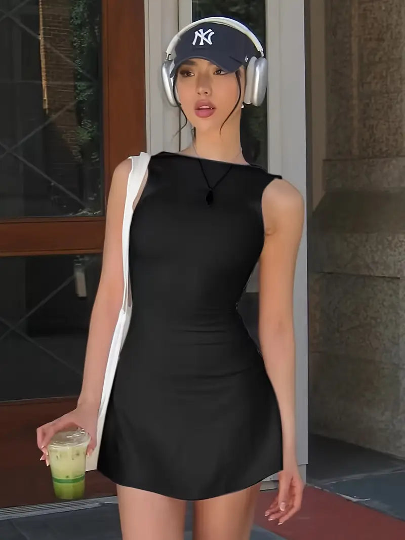 Women's Chic Backless Peplum Dress - 100% Polyester Knit Fabric
