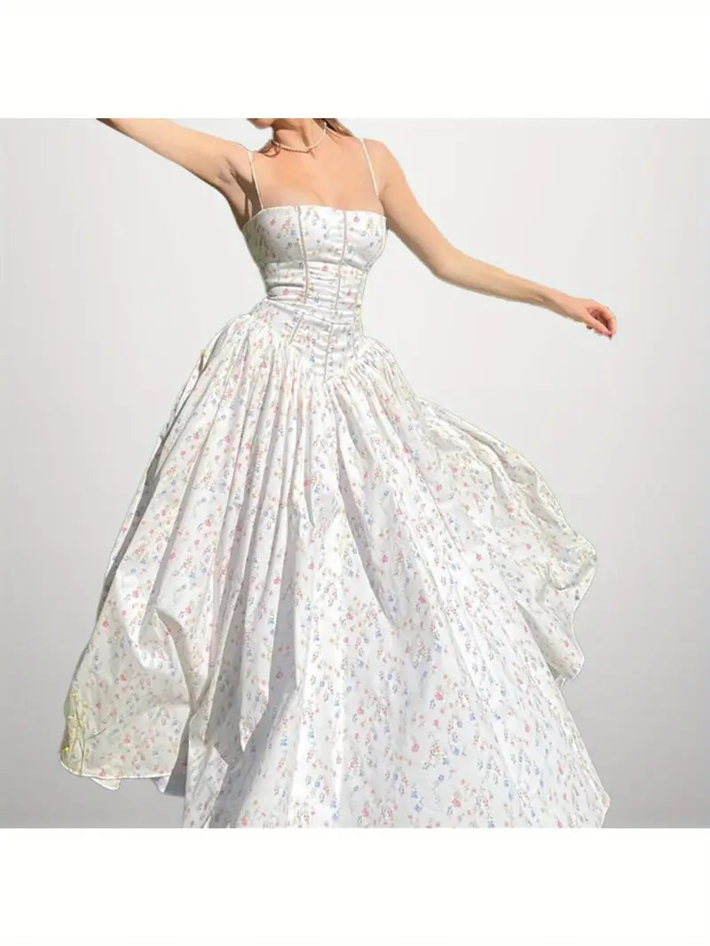 Women'S Elegant Floral Maxi Dress - Spaghetti Strap Formal & casual party Wedding Guest gown, Flowy Chiffon Evening Dress for Women