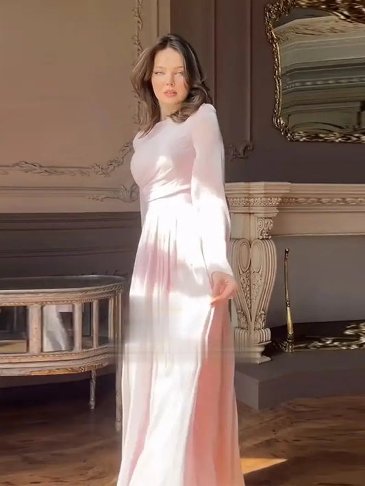 Women's Slim Fit Long Sleeve Pleated Elegant Dress, Elegant Outfit, Evening Dress