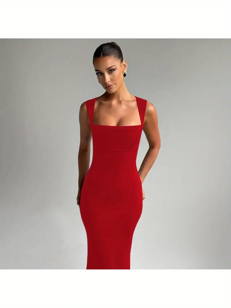 Women's Elegant Slim Fit Sleeveless Dress - Waist-Cinching Party & Formal Dress in Soft Blue
