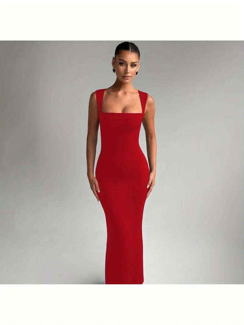 Women's Elegant Slim Fit Sleeveless Dress - Waist-Cinching Party & Formal Dress in Soft Blue