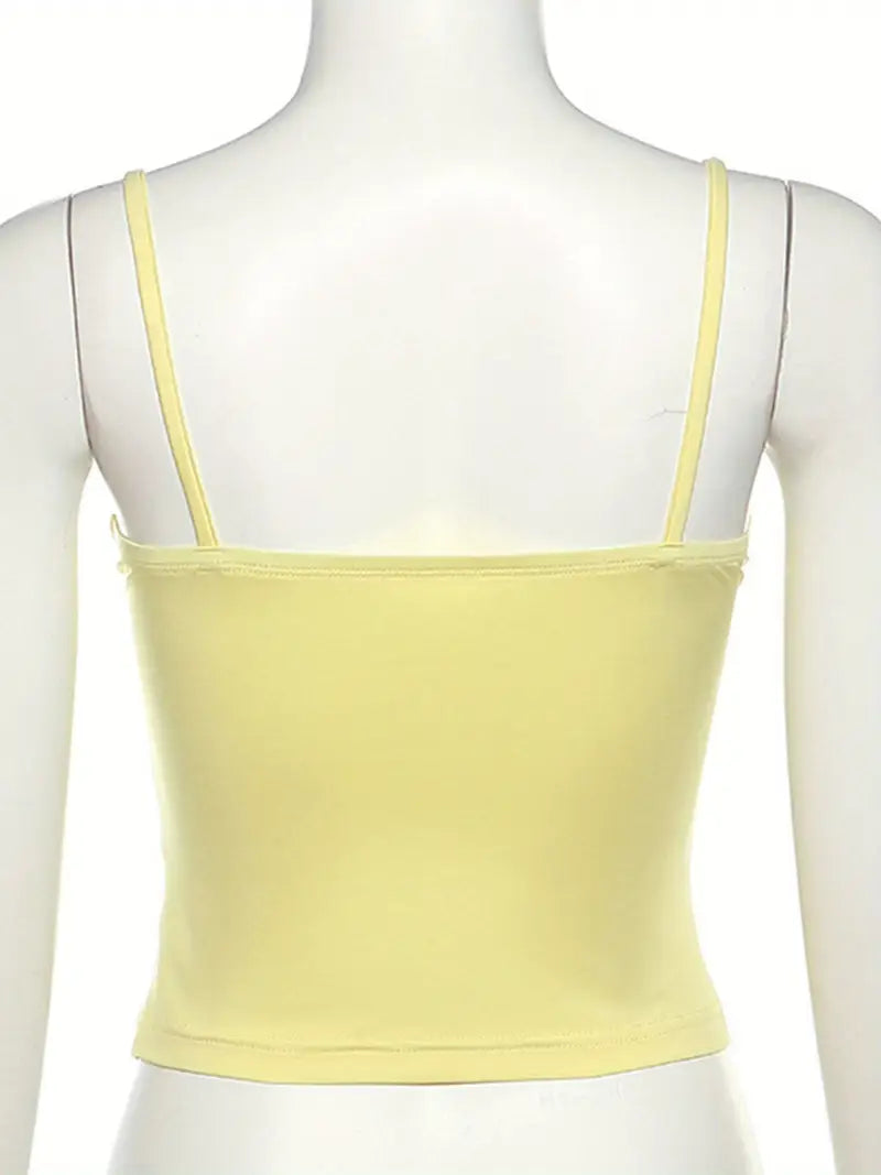 Lace V-Neck Camisole Top, Sheer Polyester Knit Fabric, Sleeveless Backless Sexy Tank Crop Vest for Women