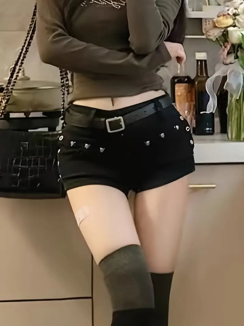 Sleek, Chic Women's Denim Shorts with Rivet Details