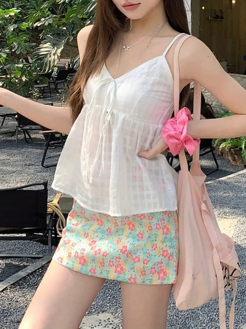Women's Y2K High Waist Sweet Broken Flower Skirt